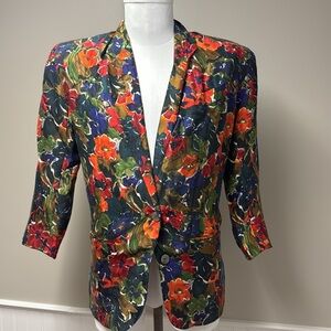 Vintage Express Compagnie Internationale Silk Blazer Jacket Floral Size XS